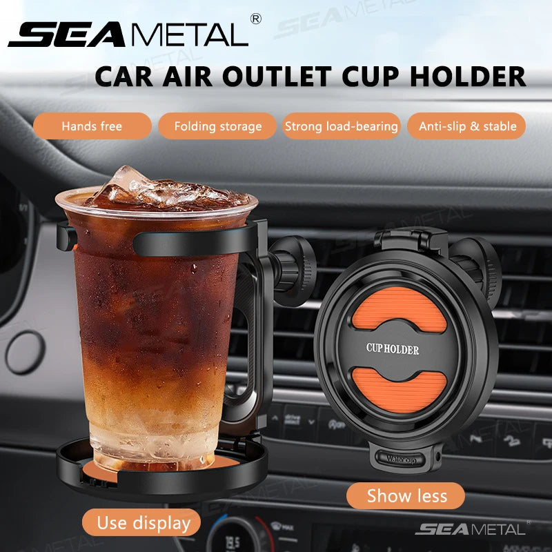 SEAMETAL Foldable Car Air Vent Cup Holder Stable Air Outlet Hook Drink Holder Universal Large-Bearing Auto Bottle Stand Rack